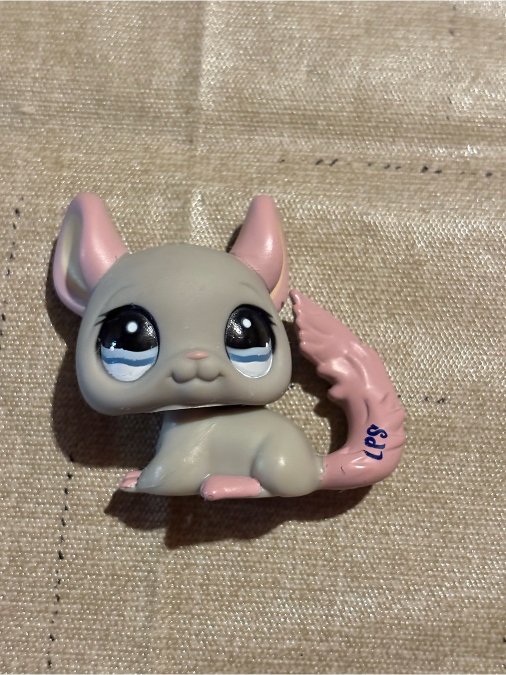 2007 Littlest Pet Shop Gray and Pink Chinchilla Figure with Big Blue Eyes